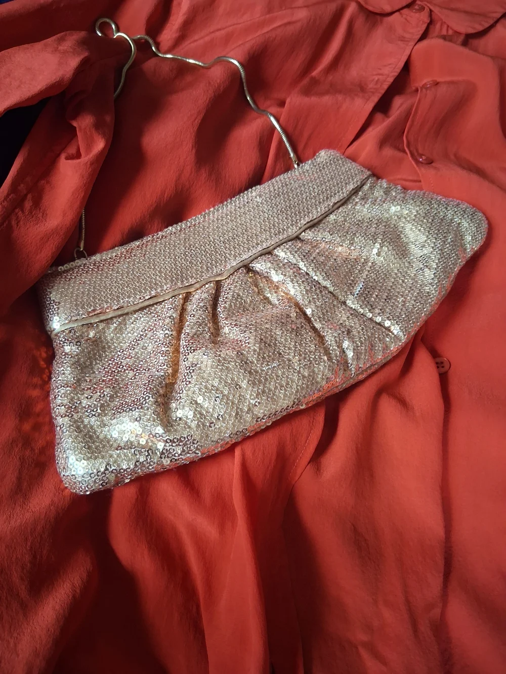 Steve Madden Gold Sequin Evening Clutch Bag with Chain Strap